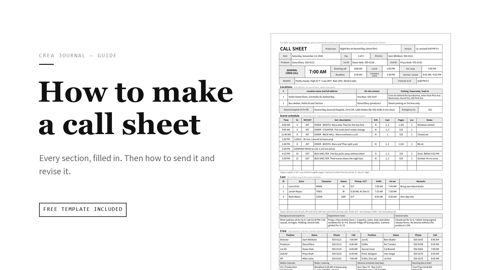 How to make a call sheet for film and video, with examples