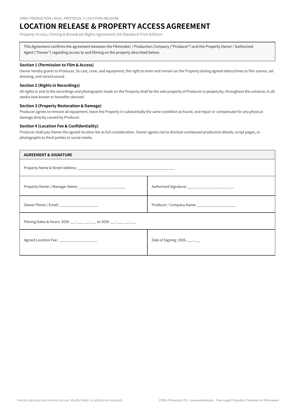 Free Film Location Release Form Template (Printable PDF) & Legal Guide for Filmmakers