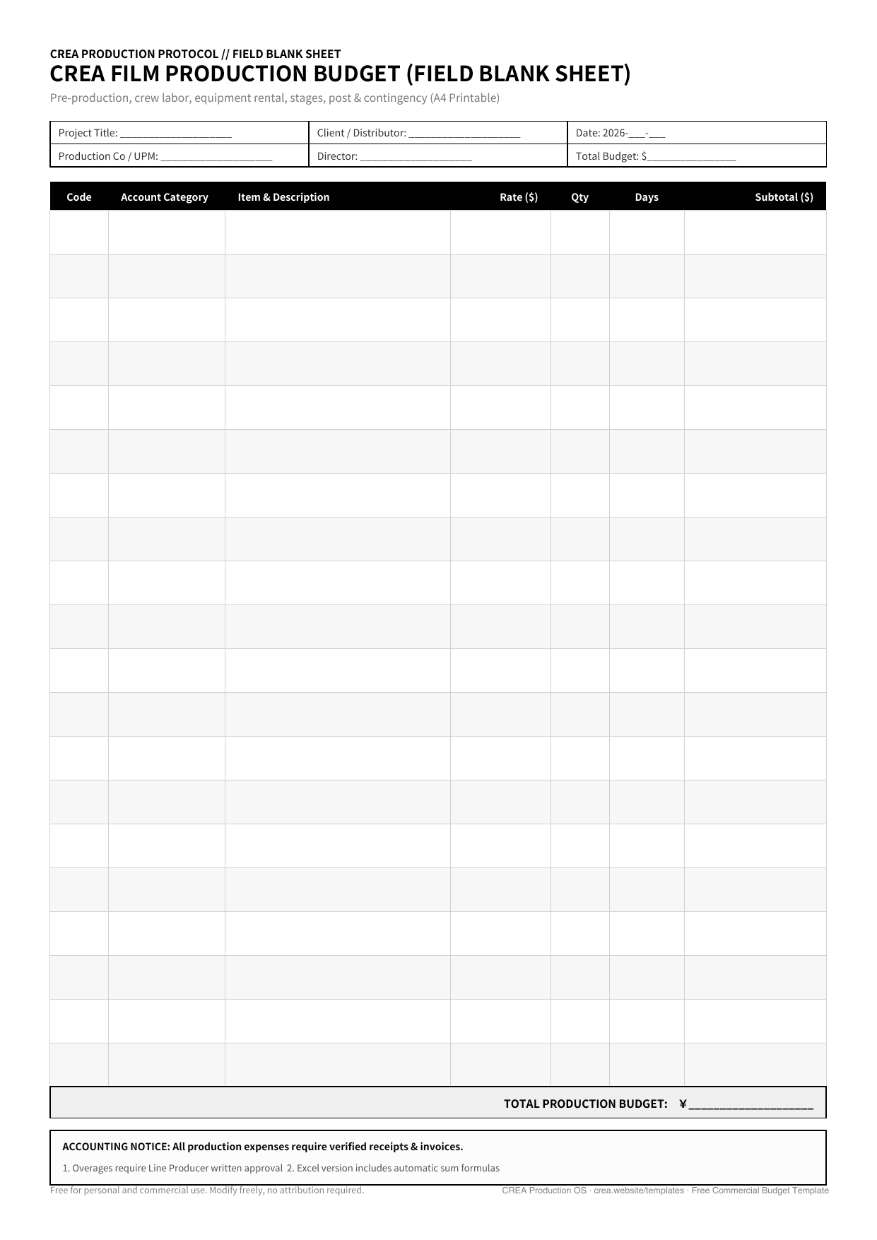 Free Film & Video Production Budget Template (Excel & PDF) | Breakdown, Formulas & Guide