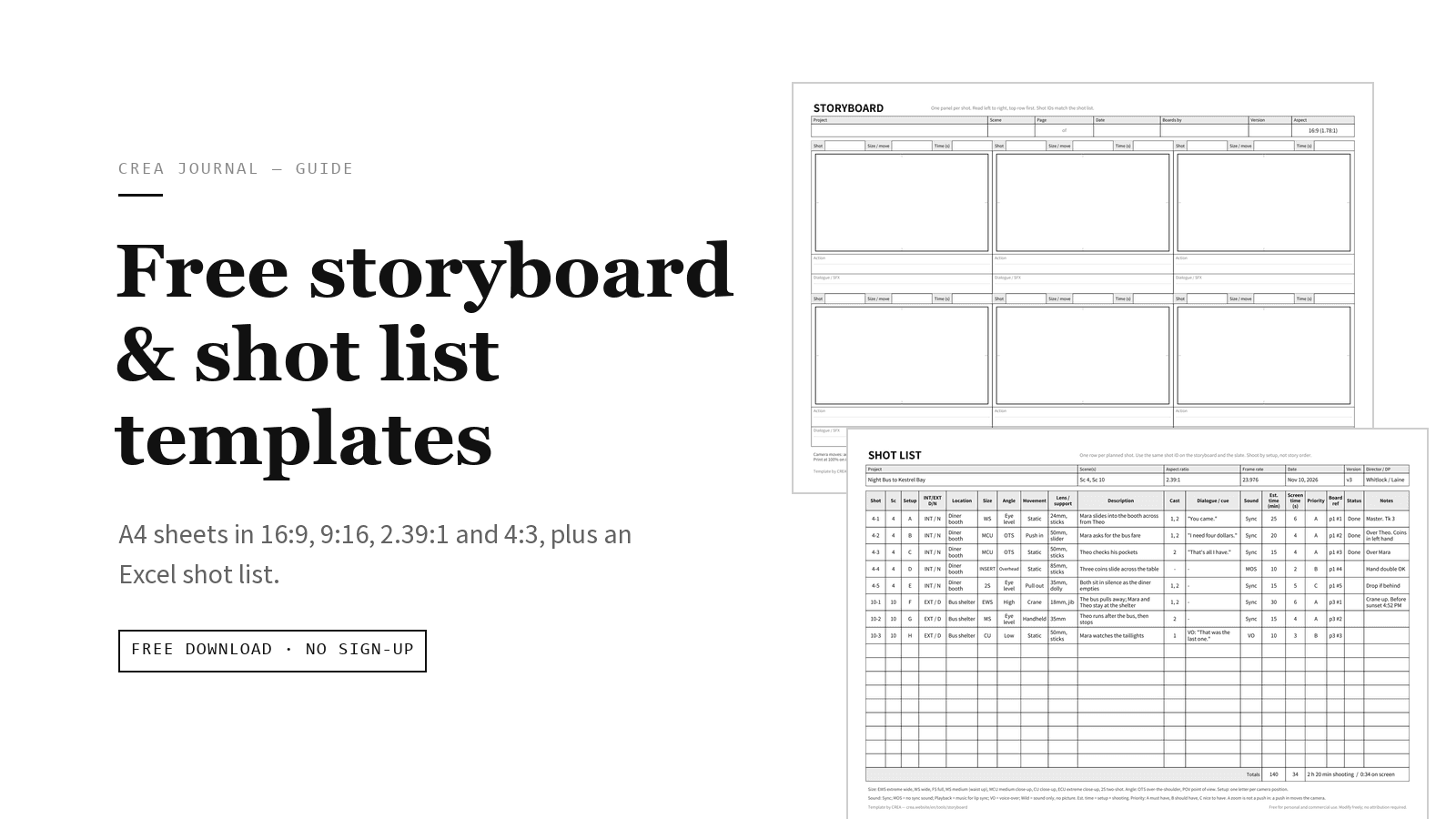 Free storyboard and shot list templates for film (PDF, Excel)
