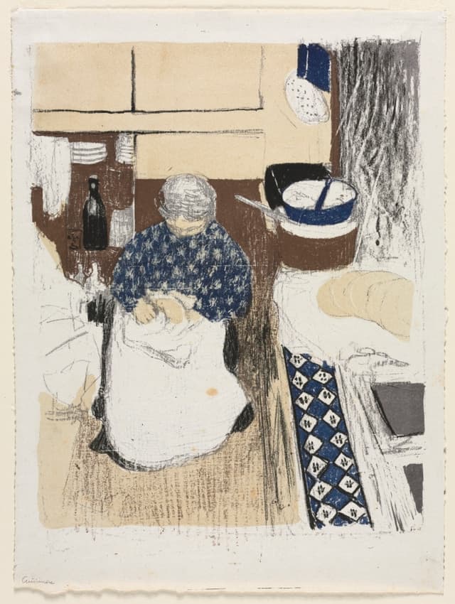 Patterned wallpaper, patterned apron. The 1890s didn't fear pattern on pattern. Neither should the set.