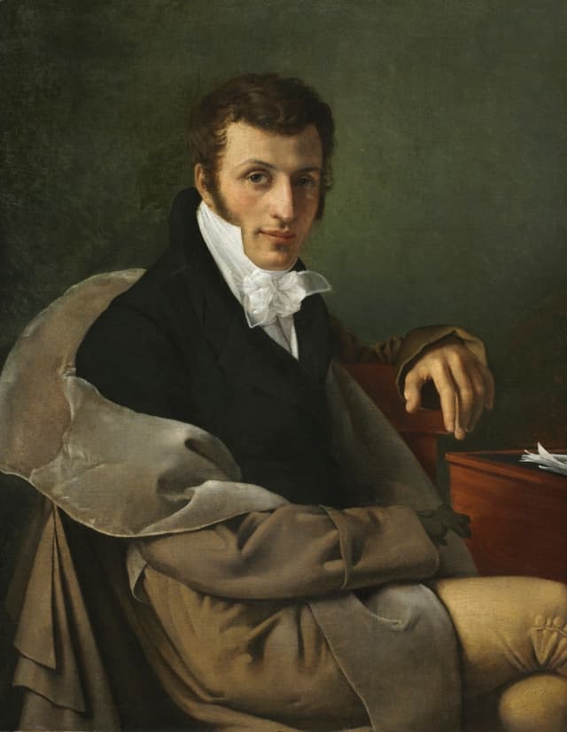 Painter in his study, 1812. Look at what's behind him, not at him. The shelf is the biography.
