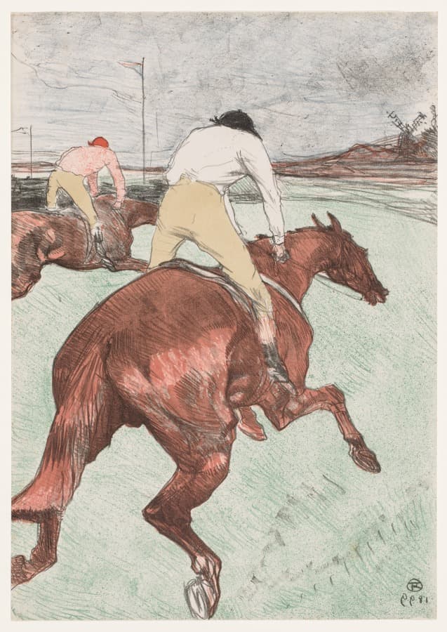 Horses from behind, low angle, motion. Shutter at 1/60, pan with them, let the grandstand smear.