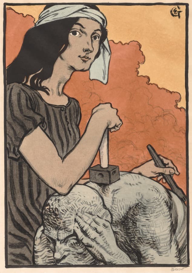 Grasset: ornament as frame, not filler. Left page of a spread; the right page should be almost empty.