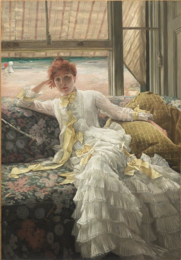Tissot's stripes against the sea. Pair with the Turkish carpet; same rhythm, three hundred years apart.